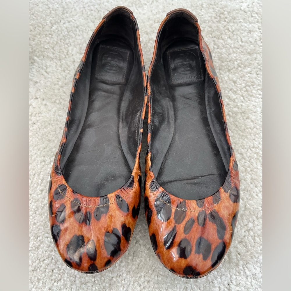 Tory Burch patent leopard flats